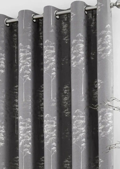 Curtina Elmwood Jacquard Grey Eyelet Curtains