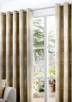 Curtina Elmwood Jacquard Stone Eyelet Curtains