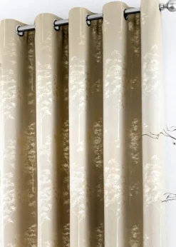 Curtina Elmwood Jacquard Stone Eyelet Curtains