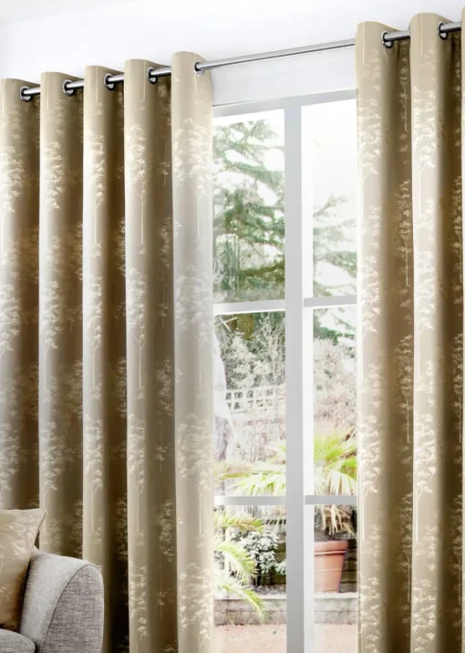 Curtina Elmwood Jacquard Stone Eyelet Curtains