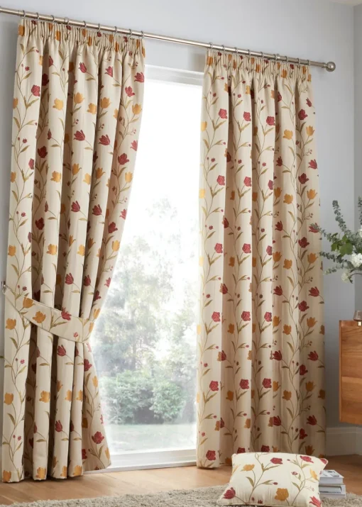 Curtina Juliette Jacquard Natural Pencil Pleat Curtains