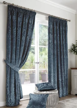 Curtina Trinity Jacquard Blue Pencil Pleat Curtains