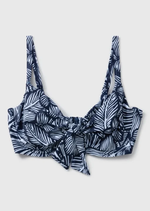 DD+ Navy Floral Tie Front Bikini Top