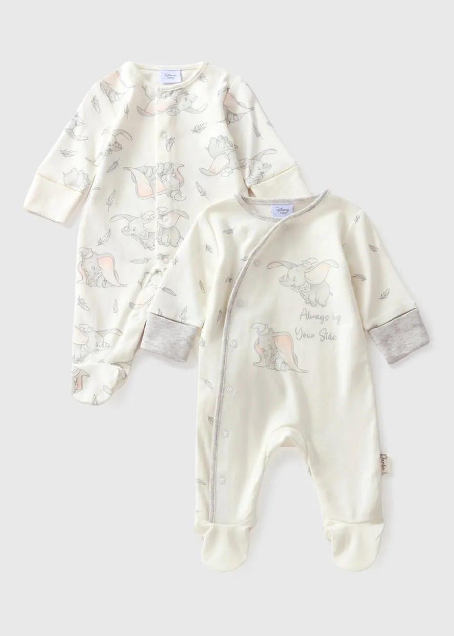 Disney 2 Pack Baby Cream Dumbo Sleepsuits (Newborn-12mths)