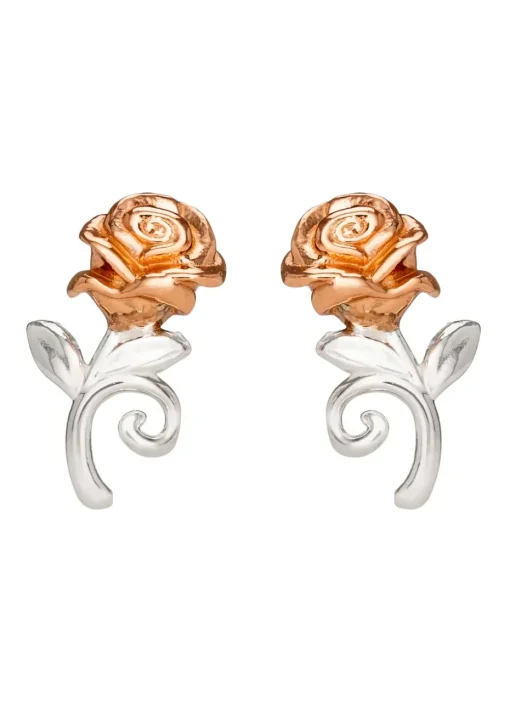Disney Beauty & The Beast Two Tone Rose Stud Earrings