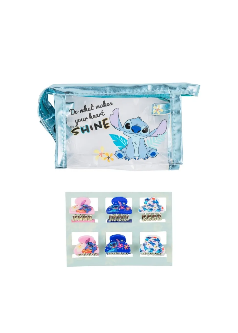 Disney Blue Lilo & Stitch Hair Clip Set & Travel Bag