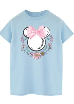 Disney Blue Minnie Mouse Bows Flowers Boyfriend Fit T-Shirt
