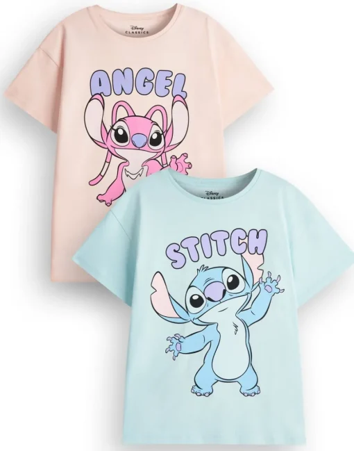 Disney Girls Multicoloured Stitch & Angel 2 Pack T-Shirts (5 - 14 Years)