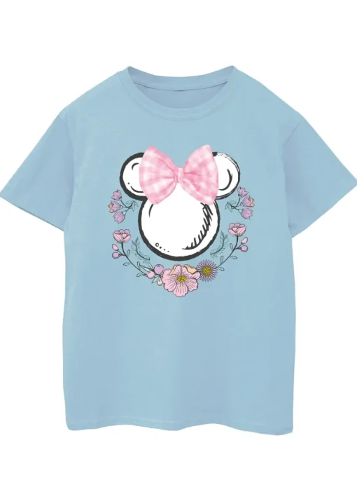 Disney Kids Blue Minnie Mouse Bows Flowers T-Shirt (3-13 Years)