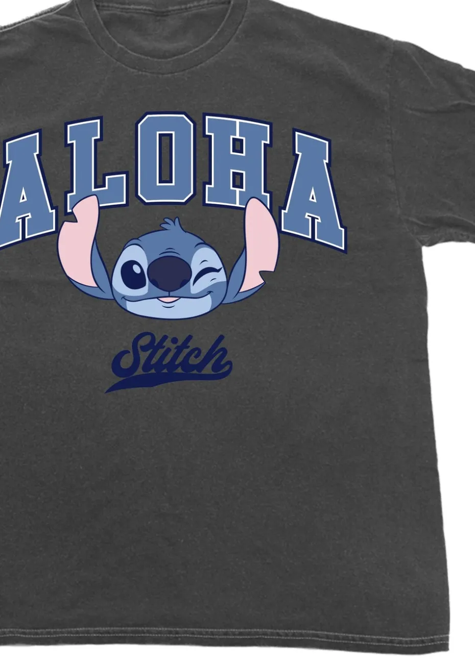 Disney Lilo & Stitch Aloha Charcoal Washed Boyfriend Fit T-Shirt