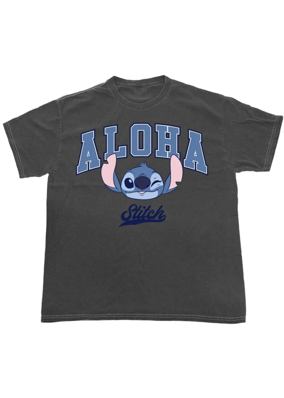 Disney Lilo & Stitch Aloha Charcoal Washed Boyfriend Fit T-Shirt