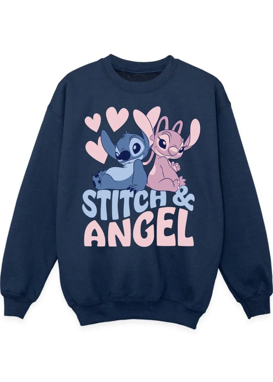 Disney Lilo & Stitch Angel Girls Navy Graphic Sweatshirt (3-13 Years)