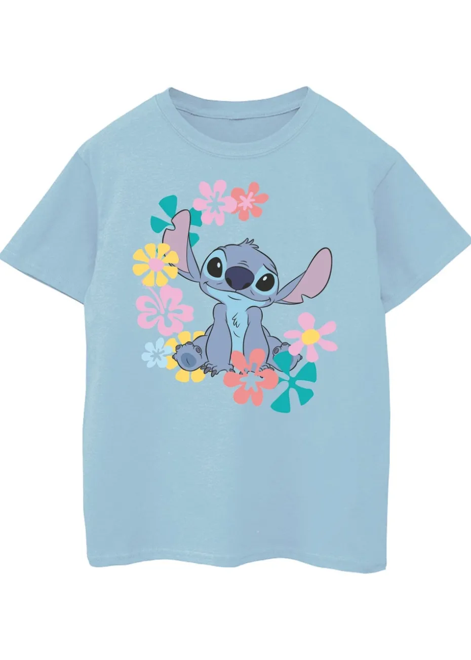 Disney Lilo & Stitch Flowers Girls Blue T-Shirt (3-13 Years)
