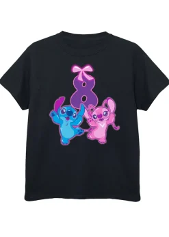 Disney Lilo & Stitch 8th Birthday KidsBlack Graphic T-Shirt (7-11 Years)