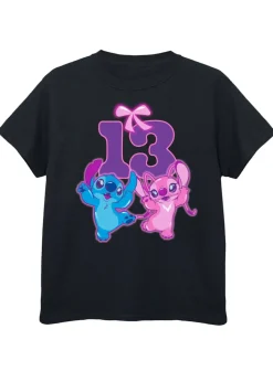 Disney Lilo & Stitch 13th Birthday Kids Black Graphic T-Shirt (9-13 Years)
