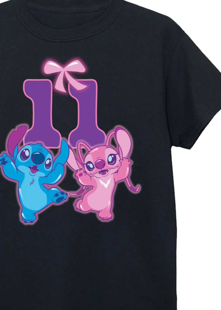 Disney Lilo & Stitch 11th Birthday Kids Black Graphic T-Shirt (9-13 Years)