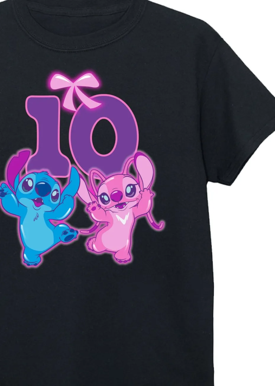 Disney Lilo & Stitch 10th Birthday Kids Black Graphic T-Shirt (9-13 Years)