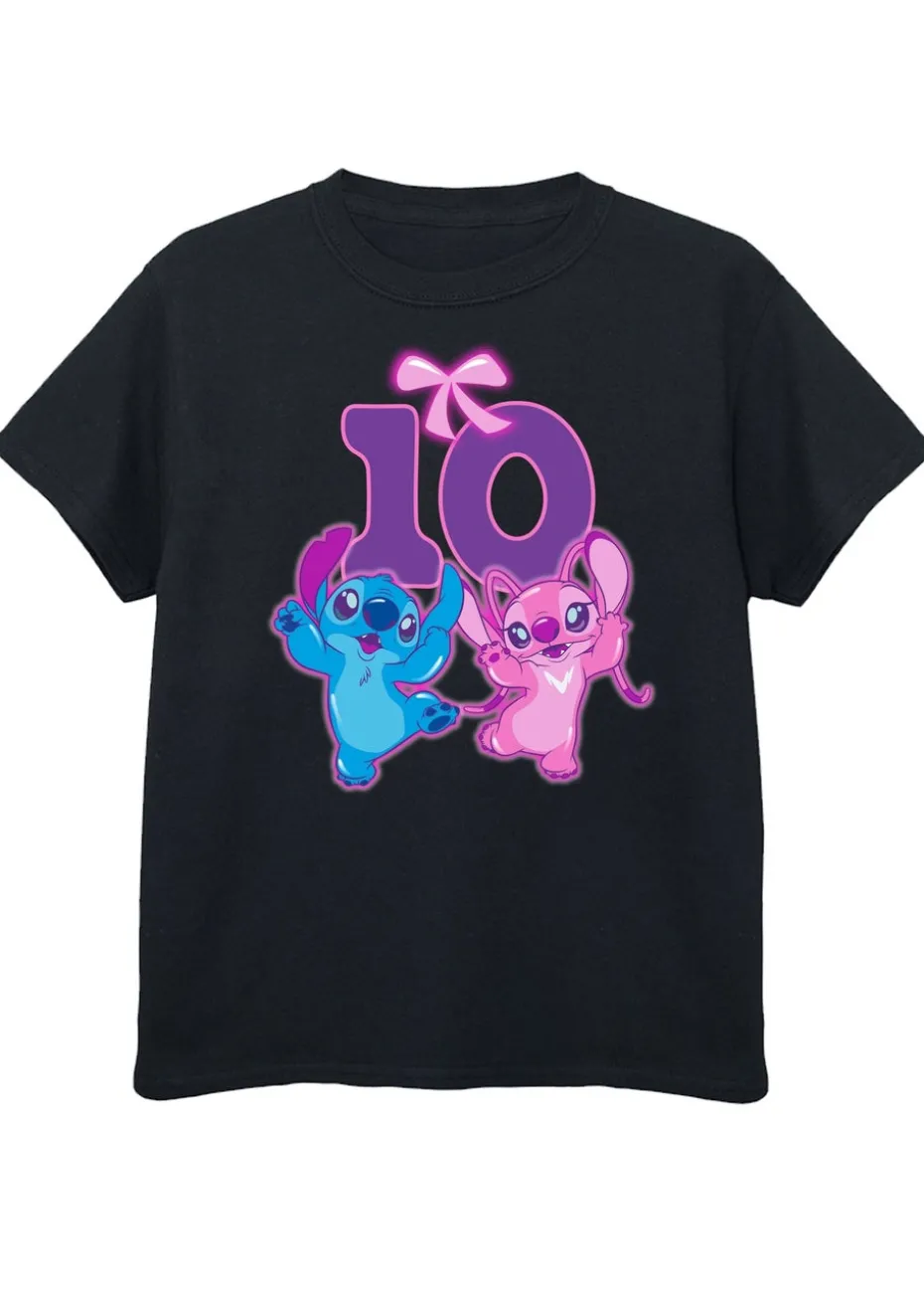 Disney Lilo & Stitch 10th Birthday Kids Black Graphic T-Shirt (9-13 Years)