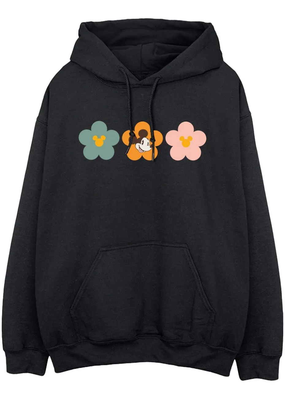 Disney Mickey Mouse Flowers Black Printed Hoodie