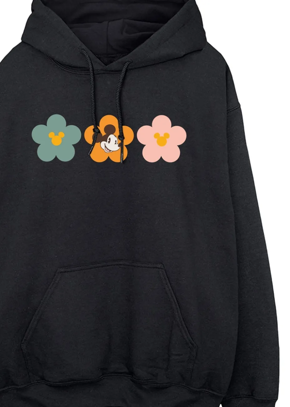 Disney Mickey Mouse Flowers Black Printed Hoodie