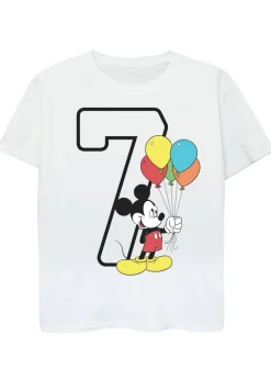 Disney Mickey Mouse 7th Birthday Kids White Graphic T-Shirt (7-11 Years)