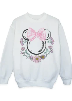 Disney Minnie Mouse Flowers Logo Girls White Graphic Sweatshirt (3-13 Years)