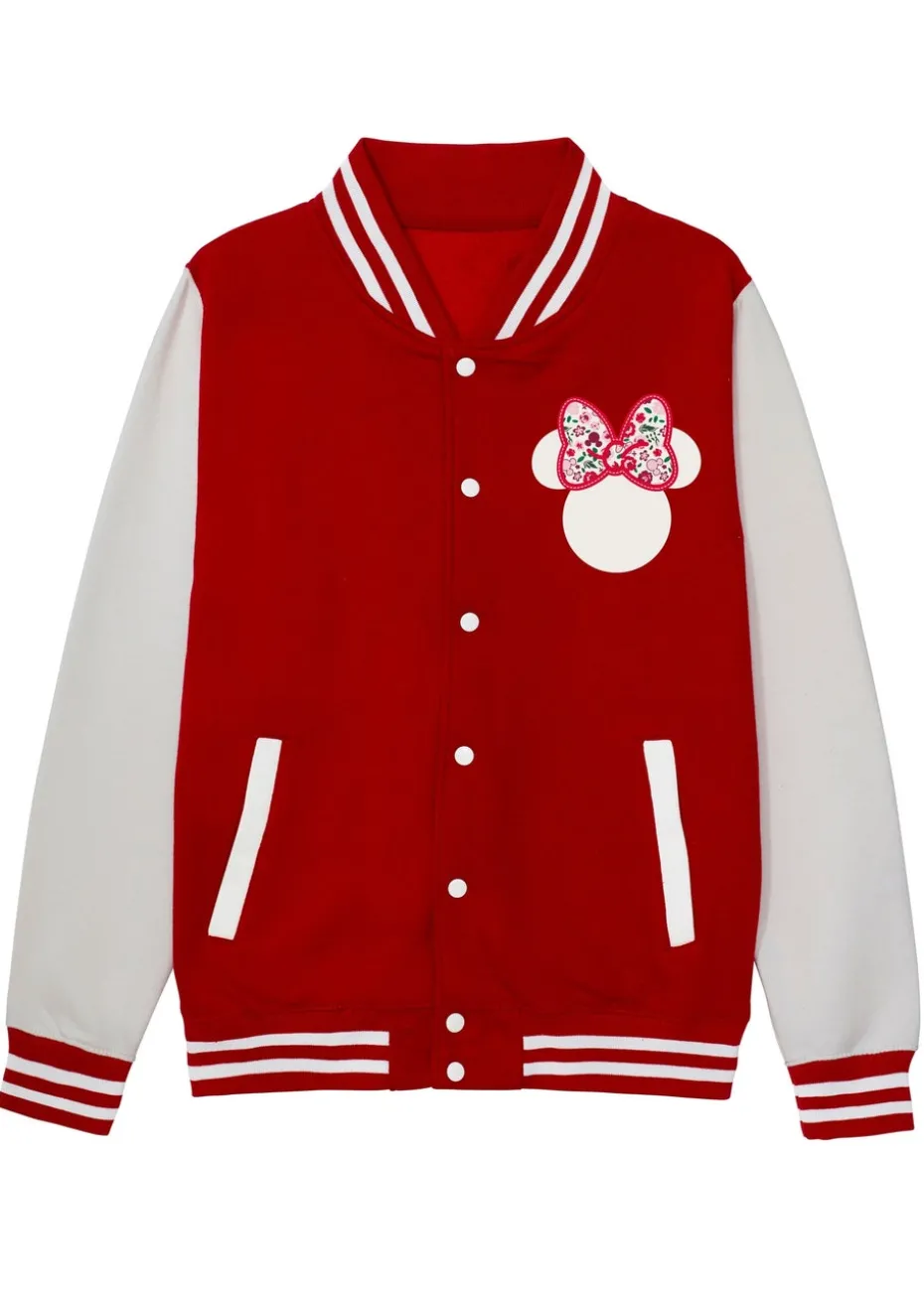 Disney Minnie Mouse Flowers Girls Red Varsity Jacket (3-13 Years)
