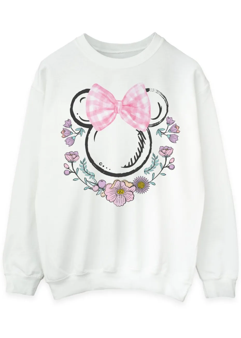 Disney Minnie Mouse Flowers Logo White Sweatshirt