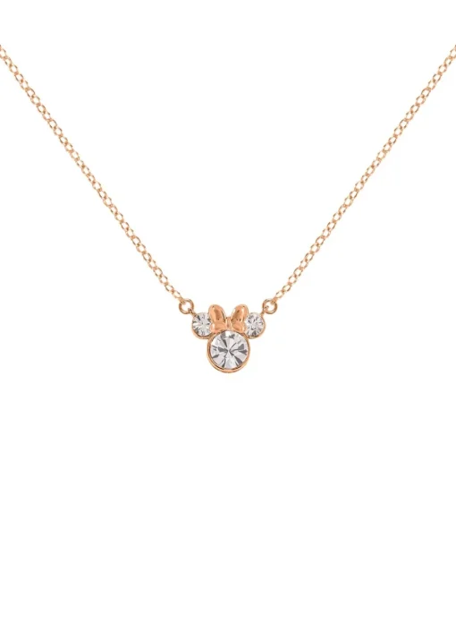 Disney Minnie Mouse Rose Gold Plated Crystal Hoop Earrings & Necklace Set