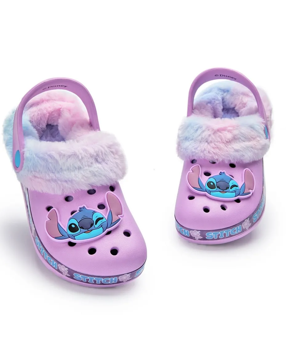 Disney Stitch Kids Purple Fur Lined Clogs (Younger 10-Older 4)