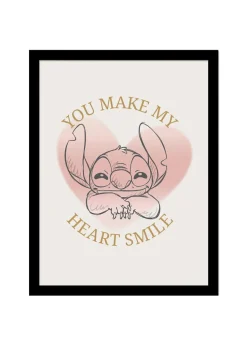 Disney Stitch Pink Heart Smile Framed Poster (45cm x 35cm)