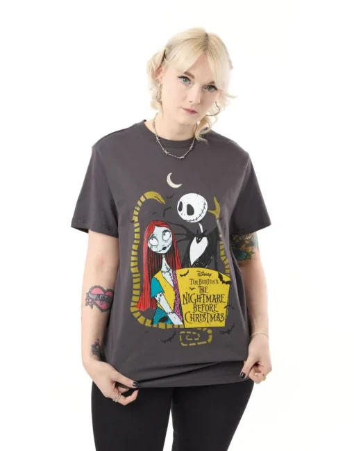 Disney The Nightmare Before Christmas Jack & Sally Charcoal Short Sleeved T-Shirt