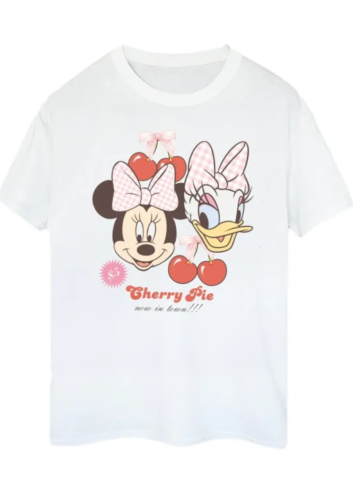 Disney White Minnie Mouse Daisy Duck Cherry Boyfriend Fit T-Shirt