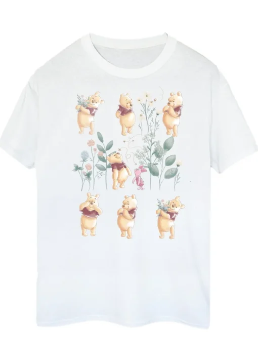 Disney Winnie The Pooh Flower Grid White Boyfriend Fit Graphic T-Shirt