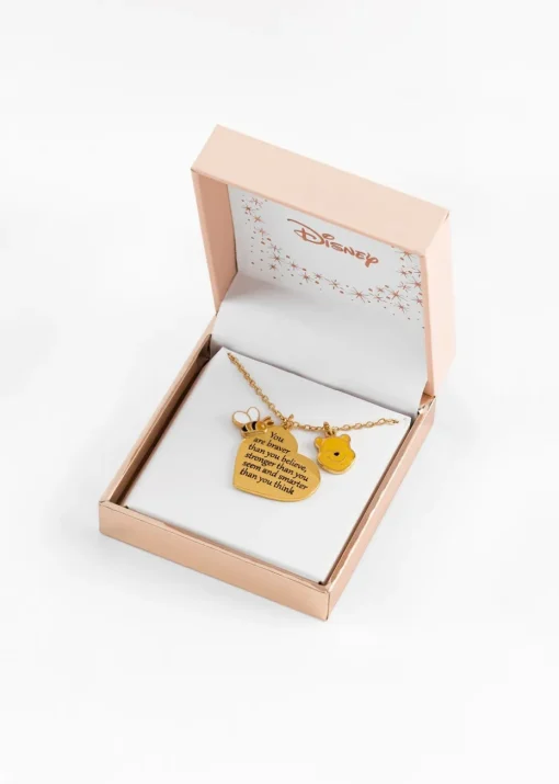 Disney Winnie The Pooh Yellow Gold Plated Brass Heart Shaped Necklace