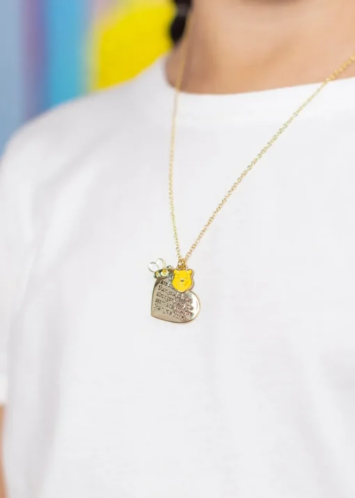 Disney Winnie The Pooh Yellow Gold Plated Brass Heart Shaped Necklace