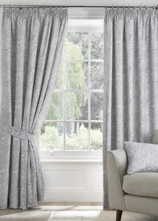 Dreams & Drapes Aveline Grey Pencil Pleat Curtains With Tie-Backs