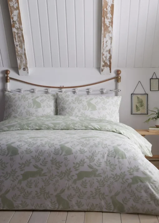 Dreams & Drapes Design Spring Rabbits Green Duvet Cover Set