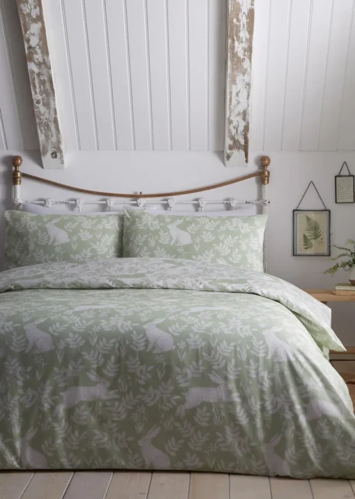 Dreams & Drapes Design Spring Rabbits Green Duvet Cover Set