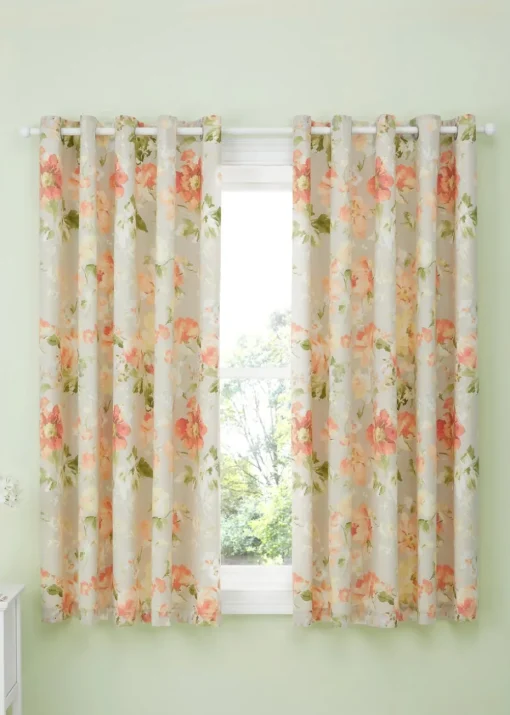 Dreams & Drapes Design Flourette Lined Natural Eyelet Curtains