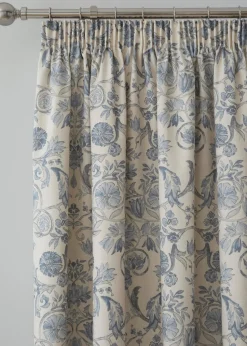 Dreams & Drapes Design Averie Blue Pencil Pleat Curtains With Tie-Backs