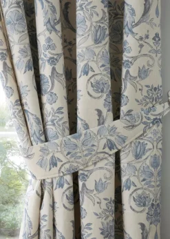 Dreams & Drapes Design Averie Blue Pencil Pleat Curtains With Tie-Backs