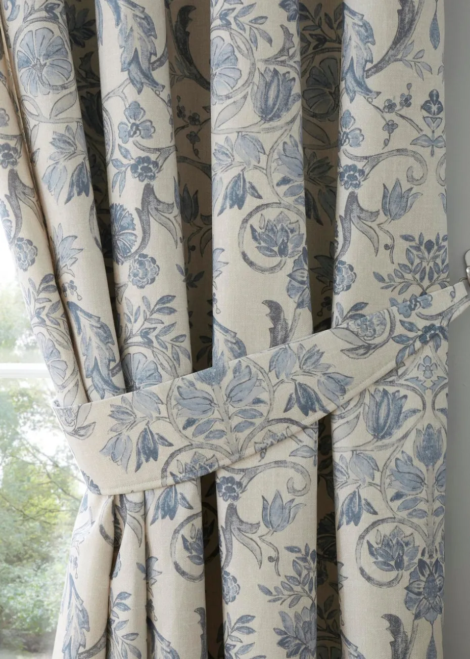 Dreams & Drapes Design Averie Blue Pencil Pleat Curtains With Tie-Backs
