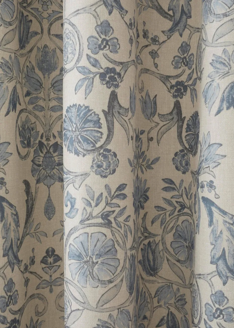 Dreams & Drapes Design Averie Blue Pencil Pleat Curtains With Tie-Backs
