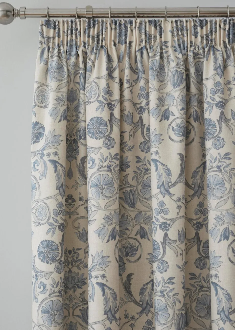 Dreams & Drapes Design Averie Blue Pencil Pleat Curtains With Tie-Backs