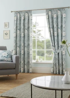 Dreams & Drapes Eve Blue Pencil Pleat Curtains With Tie-Backs