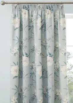 Dreams & Drapes Eve Blue Pencil Pleat Curtains With Tie-Backs