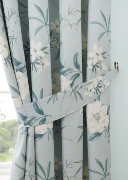 Dreams & Drapes Eve Blue Pencil Pleat Curtains With Tie-Backs