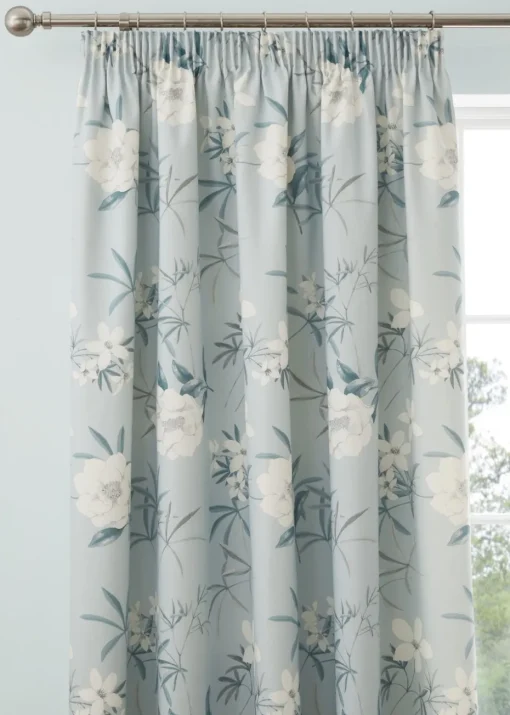 Dreams & Drapes Eve Blue Pencil Pleat Curtains With Tie-Backs