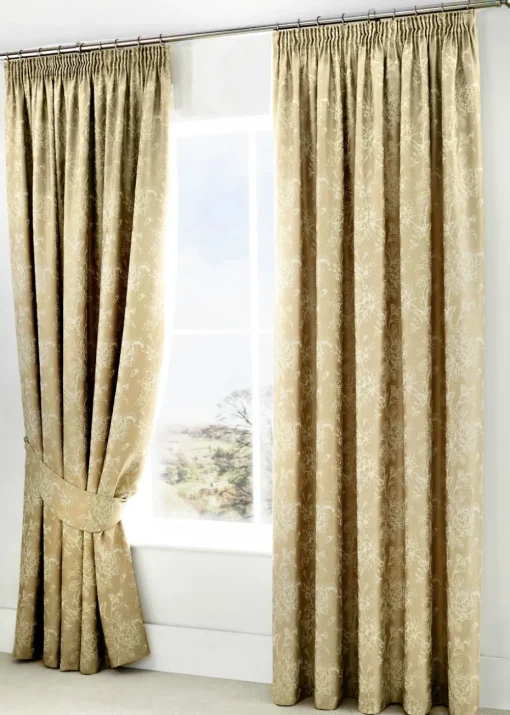 Dreams & Drapes Jasmine Cream Pencil Curtains with Tie-backs